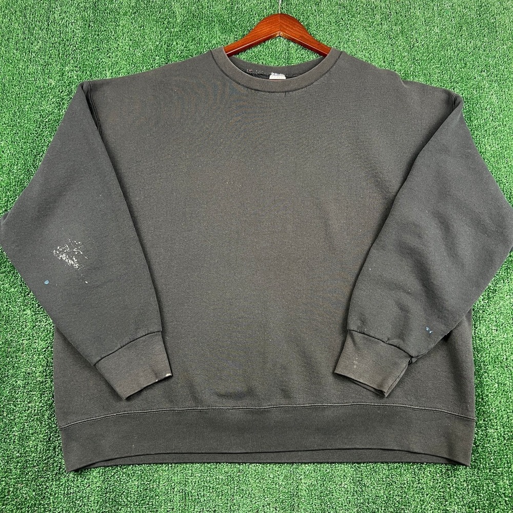 VTG Fruit of the Loom Crewneck Sweatshirt Mens 3XL Black Blank Faded Boxy Y2K